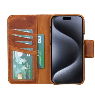 Burkley iPhone 15 Pro Max Wallet Case, Golden Brown - BlackBrook Case