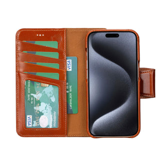 Burkley iPhone 15 Pro Wallet Case, Burnished Tan - BlackBrook Case