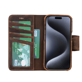 Burkley iPhone 15 Pro Wallet Case, Distressed Coffee - BlackBrook Case