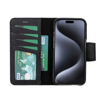 Burkley iPhone 15 Pro Wallet Case, Pebble Black - BlackBrook Case
