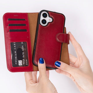 Carter Detachable Leather Wallet Case – iPhone 17, Red - UnBranded
