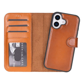 Carter Detachable Leather Wallet Case – iPhone 17, Rustic Tan - UnBranded