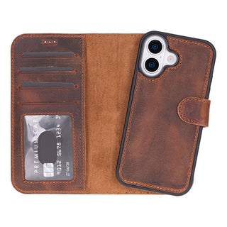 Carter Detachable Leather Wallet Case – iPhone 17, Saddle Brown - UnBranded