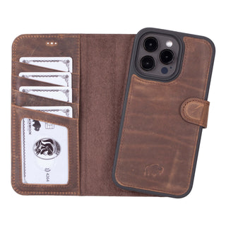 Carter iPhone 15 Pro Max Wallet Case, Distressed Coffee - BlackBrook Case