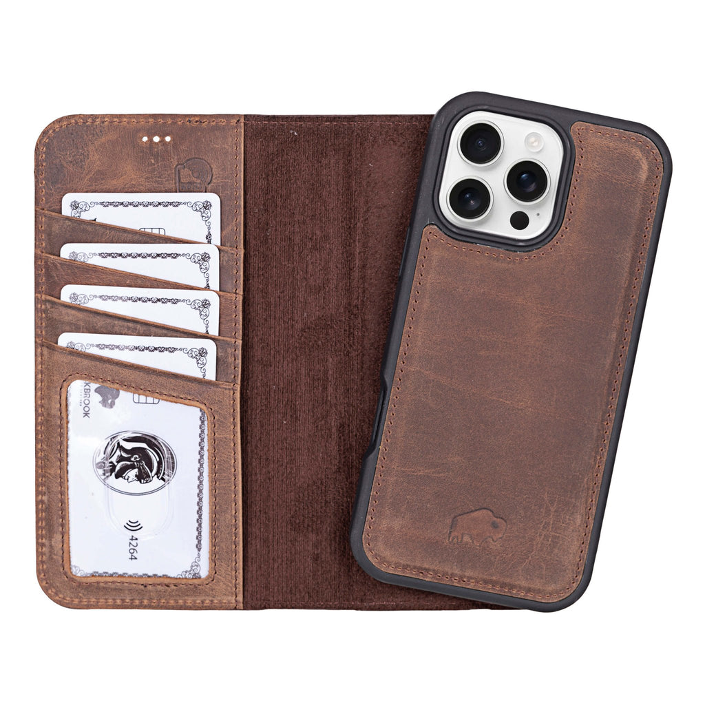 Carter Detachable Leather Wallet Case for iPhone 16 Pro Distressed