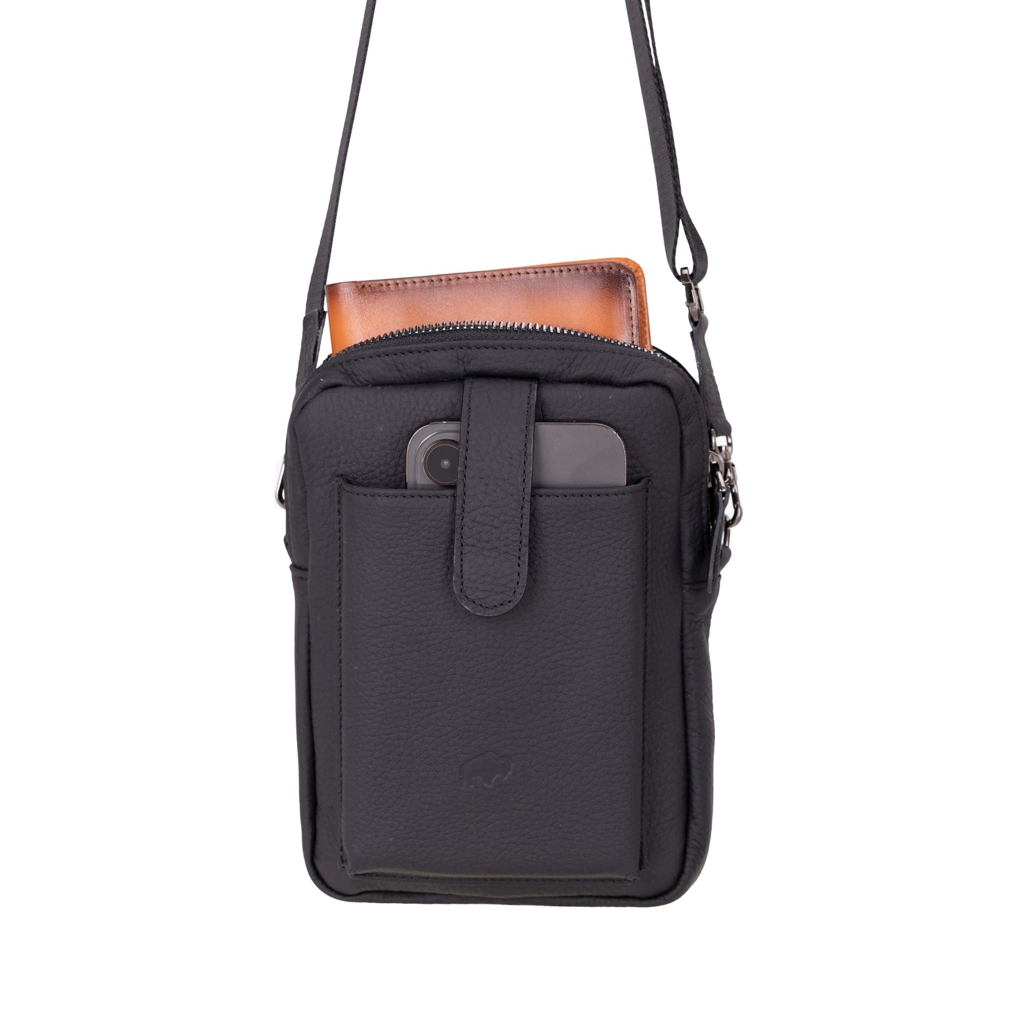 Dillon Crossbody Leather Bag, Pebble Black - BlackBrook Case