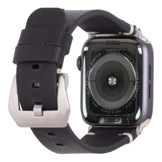 Modern Newport Band for Apple Watch 44mm / 45mm, Distressed Black, Silver Hardware - BlackBrook Case