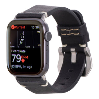 Modern Newport Band for Apple Watch 44mm / 45mm, Distressed Black, Silver Hardware - BlackBrook Case