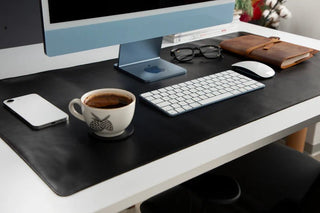 Natural Leather Desk Mat (48cm x 91 cm), Black - UnBranded