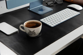 Natural Leather Desk Mat (48cm x 91 cm), Black - UnBranded