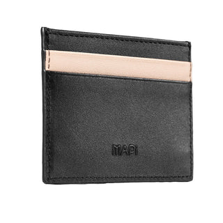 Pisa Men’s Dual - Color Leather Card Holder – Mapi Edition, Black & Beige - Mapi