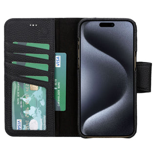 Burkley iPhone 15 Pro MAX Wallet Case, Pebble Black - BlackBrook Case