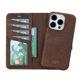 Burkley iPhone 15 PRO Wallet Case, Distressed Coffee - BlackBrook Case