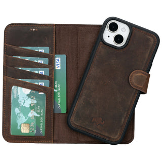 Carter iPhone 15 Plus Wallet Case, Distressed Coffee - BlackBrook Case