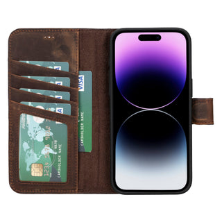 Carter iPhone 15 Pro MAX Wallet Case, Distressed Coffee - BlackBrook Case