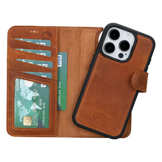 Carter iPhone 15 PRO Wallet Case, Golden Brown - BlackBrook Case