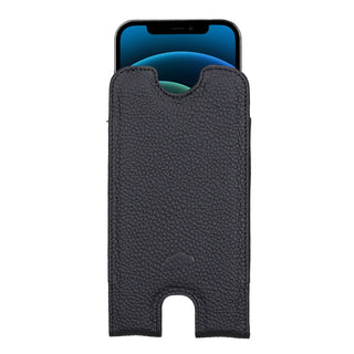 Erin Slim Pouch Leather Sleeve Case For 6.7" Phones , Pebble Black - BlackBrook Case