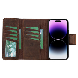 Tudor iPhone 15 Plus Wallet Case, Distressed Coffee - BlackBrook Case