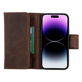 Tudor iPhone 15 Plus Wallet Case, Distressed Coffee - BlackBrook Case