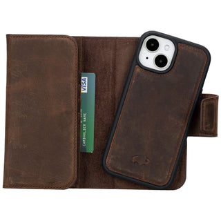 Tudor iPhone 15 Wallet Case, Distressed Coffee - BlackBrook Case