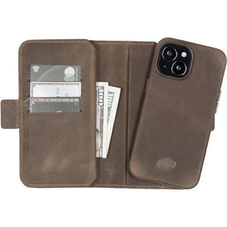 Windsor iPhone 14 Plus Bi-Fold Wallet Case, Distressed Coffee - BlackBrook Case