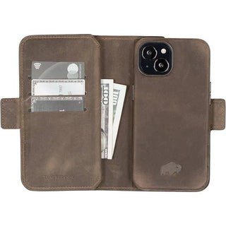 Windsor iPhone 14 Plus Bi-Fold Wallet Case, Distressed Coffee - BlackBrook Case