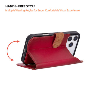 Carter Detachable Leather Wallet Case – iPhone 17 Pro, Red