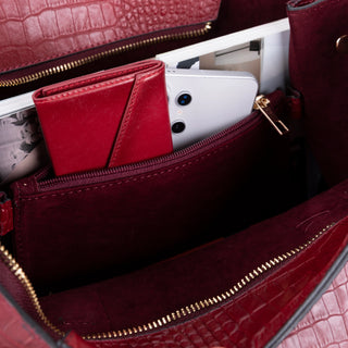 Carrera Novelya — Full-Grain Leather Top Handle Bag, Croco Bordaux