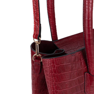 Carrera Novelya — Full-Grain Leather Top Handle Bag, Croco Bordaux