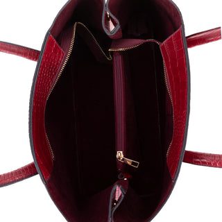 Carrera Novelya — Full-Grain Leather Top Handle Bag, Croco Bordaux