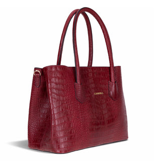 Carrera Novelya — Full-Grain Leather Top Handle Bag, Croco Bordaux