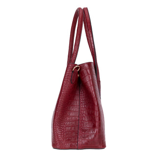 Carrera Novelya — Full-Grain Leather Top Handle Bag, Croco Bordaux