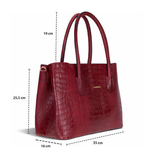 Carrera Novelya — Full-Grain Leather Top Handle Bag, Croco Bordaux