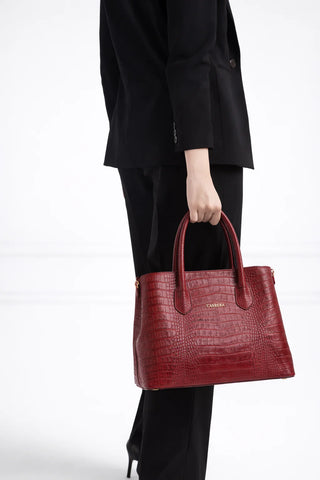 Carrera Novelya — Full-Grain Leather Top Handle Bag, Croco Bordaux