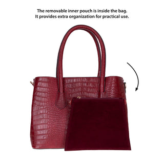 Carrera Novelya — Full-Grain Leather Top Handle Bag, Croco Bordaux