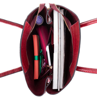 Carrera Novelya — Full-Grain Leather Top Handle Bag, Croco Bordaux