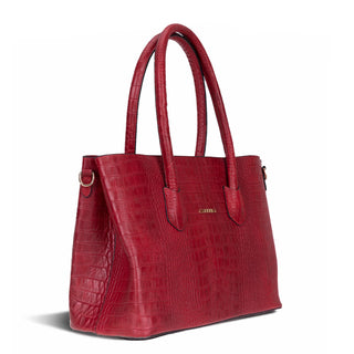 Carrera Novelya — Full-Grain Leather Top Handle Bag, Croco Red