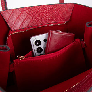 Carrera Novelya — Full-Grain Leather Top Handle Bag, Croco Red