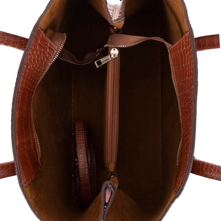 Carrera Novelya — Full-Grain Leather Top Handle Bag, Croco Tan