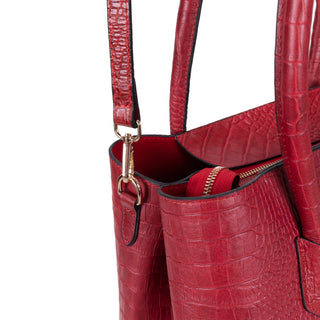Carrera Novelya — Full-Grain Leather Top Handle Bag, Croco Red