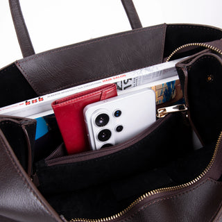 Carrera Novelya — Full-Grain Leather Top Handle Bag, Pebble Brown