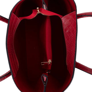 Carrera Novelya — Full-Grain Leather Top Handle Bag, Croco Red