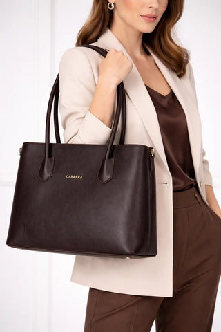 Carrera Novelya — Full-Grain Leather Top Handle Bag, Pebble Brown