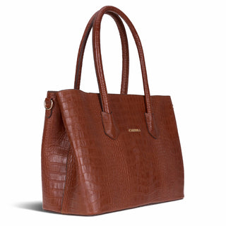 Carrera Novelya — Full-Grain Leather Top Handle Bag, Croco Tan