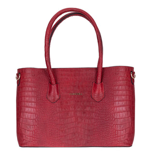Carrera Novelya — Full-Grain Leather Top Handle Bag, Croco Red