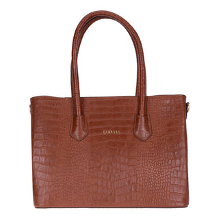 Carrera Novelya — Full-Grain Leather Top Handle Bag, Croco Tan