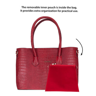 Carrera Novelya — Full-Grain Leather Top Handle Bag, Croco Red