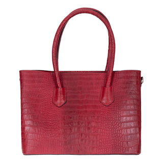 Carrera Novelya — Full-Grain Leather Top Handle Bag, Croco Red