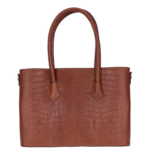 Carrera Novelya — Full-Grain Leather Top Handle Bag, Croco Tan