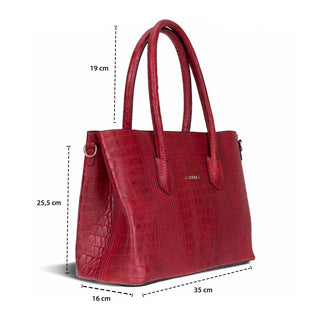 Carrera Novelya — Full-Grain Leather Top Handle Bag, Croco Red